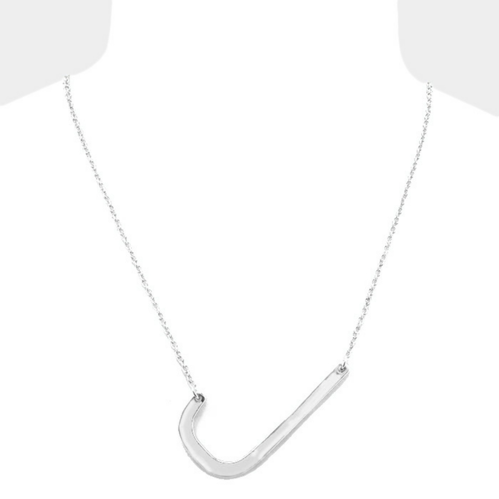 Silver Monogram "J" Large Initial Pendant Chain Fashion Statement Necklace - Picture 1 of 2
